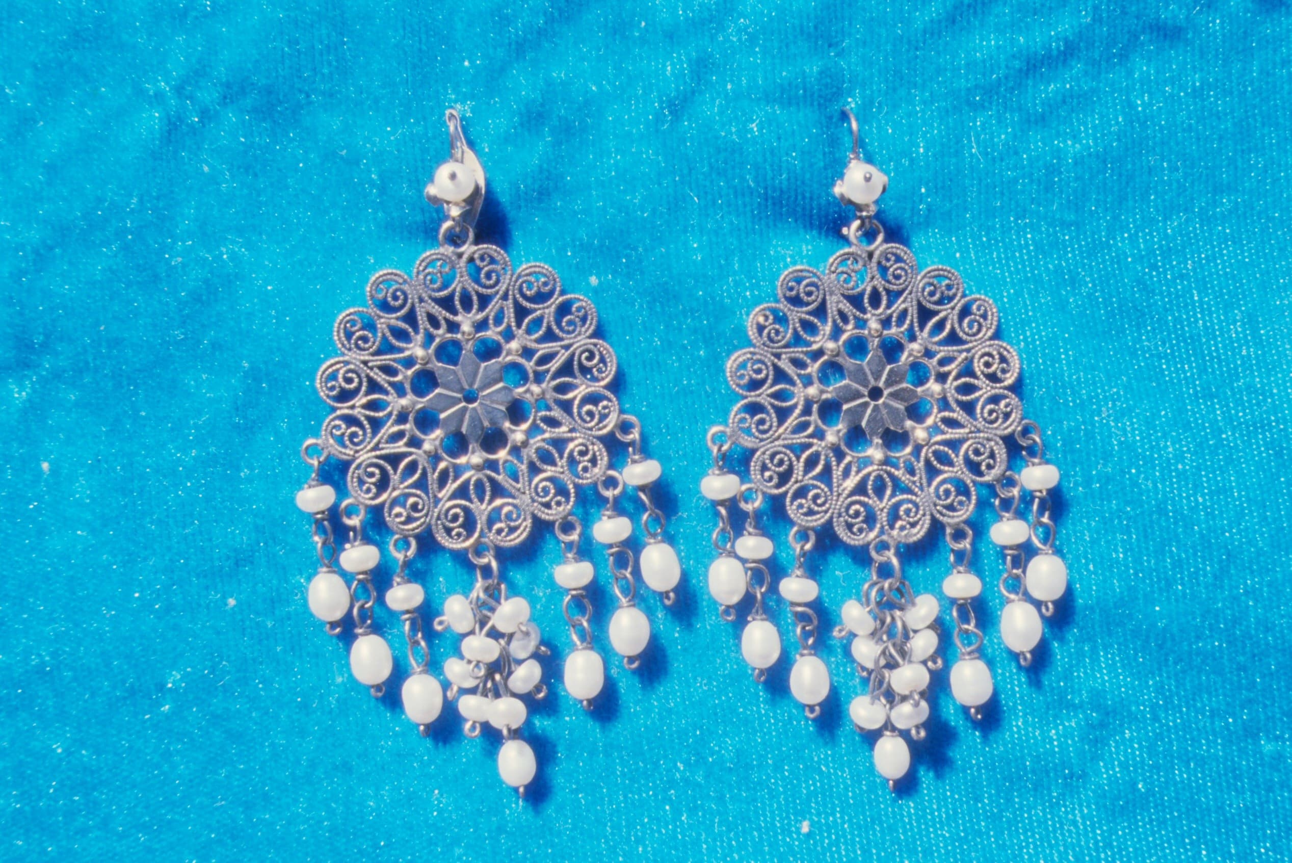 Silver Filigree Earrings — Flower